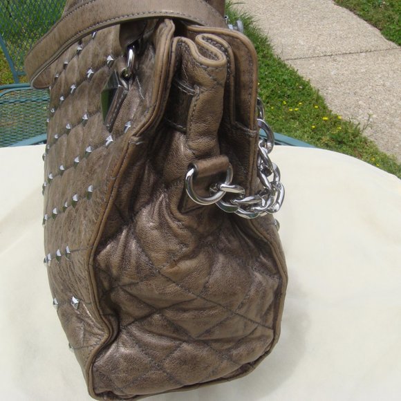 MICHAEL Kors Hamilton Studded Quilted Metallic Distressed Leather Gold/Silver - Picture 6 of 12